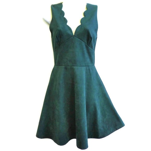 Aqua Dresses & Skirts - Aqua Dress Velvet Scallop Sweetheart Neck Fit Flare Teal Zip Back Fit Flare USA